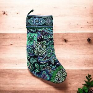Vera Bradley Blue Rhapsody Christmas Stocking 17” With Jingle Bell Pocket